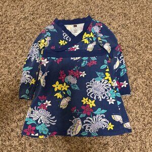 Tea Collection Blue Dress 3 Floral Print Long Sleeve Criss Cross Front Cotton